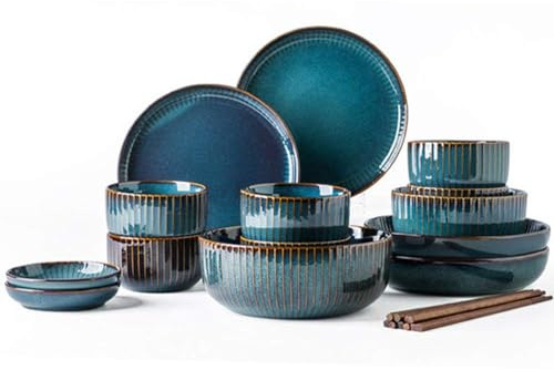 YAIUNHIQ Ensemble de Plats équestres, Ensemble d'assiettes Modernes, Menu de Service de Table en céramique, Plats Vintage colorés, plongée en Porcelaine Fine, Assiettes Bleues