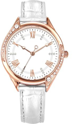 Comtex Elegante Damenuhr mit roségoldenem Gehäuse und Kristallstein, römische Ziffern besetztes leicht ablesbares Zifferblatt, modische Damenarmbanduhr, Rose Gold, Modern