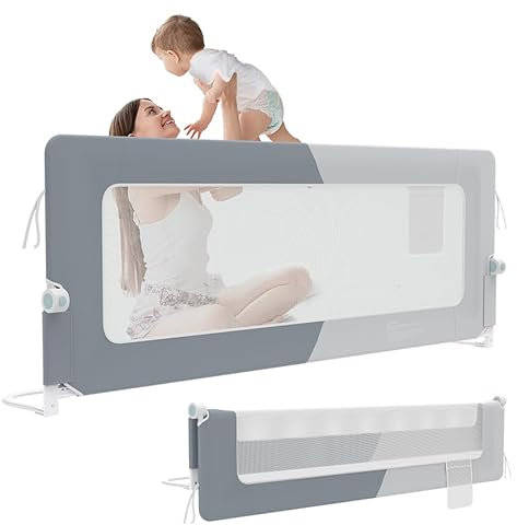 TANYEAR Bettschuztgitter Kinderbettgitter 200cm, Rausfallschutz Bett für Babys und Kinder im Elternbett, Faltbar, Tragbar, Bettgitter für Kleinkinder, Melange grau