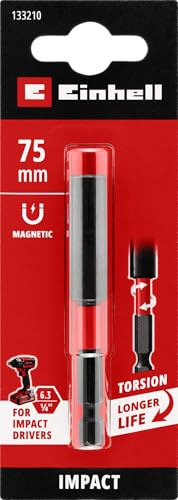 Einhell - Portapuntas magnético original de impacto con vástago de 1/4 E 6.3, 75 mm (cromo vanadio, zona de torsión, casquillo de acero inoxidable, imán permanente, anillo de color rojo)