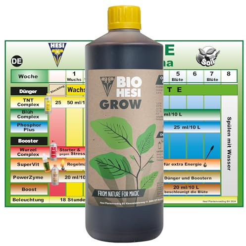 Hesi Bio Grow 1L - Organischer Dünger für kräftiges Wachstum und gesunde Pflanzen - optimale Nährstoffversorgung für Indoor- und Outdoor-Anbau