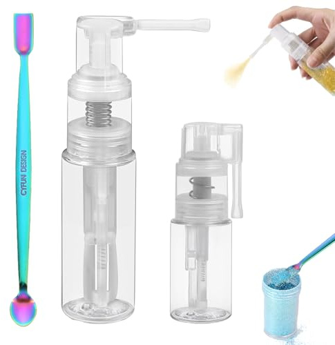 2PCS Glitter Powder Spray Bottle Clear Plastic Glitter Duster Shaker Sprayer Dispenser Powder Puffer Bottle for Craft Scrapbooking Cardmaking Portable Multi-Purpose Empty 14ml 35ml Bottles and 1xSpoon