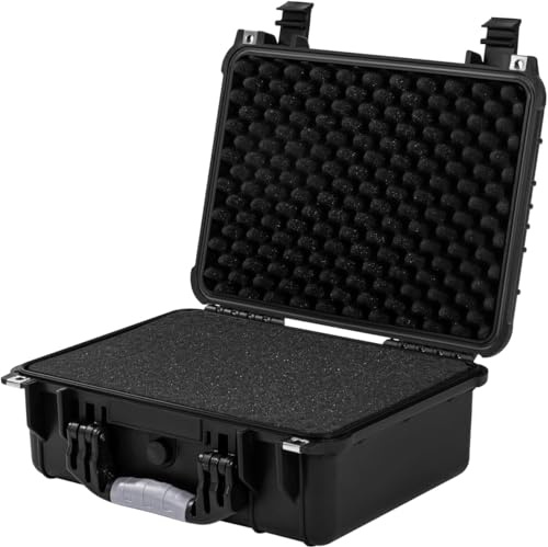 Electronicx Hartschalen-Kamerakoffer mit Schaumstoff – Stoßfester Schutzkoffer IP55 spritzwassergeschützt & verschließbar – Für DSLR, Objektive, Drohnen, Werkzeug & Waffen – 41×32×17,5 cm Schwarz