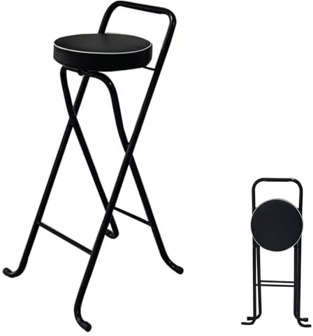 Sgabello da bar pieghevole alto 80 cm, con seduta imbottita e schienale, sgabello da bar pieghevole con poggiapiedi, per cucina, campeggio e ufficio.