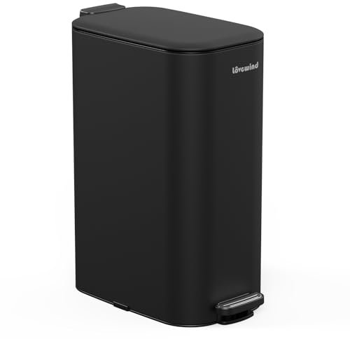 Lovewind Cubos de Basura Estrechos 30L con Pedal de Acero, Tapa Silenciosa 90°, Cubo Interior Extraíble con Asas y Agujeros para Bolsas, Fácil Limpieza para Cocina, Oficina, Salón