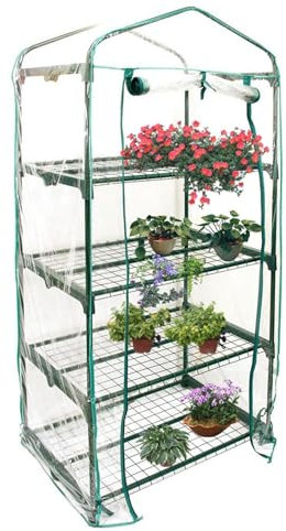 4 Etagen Balkon Gewächshaus Kleins, Sturmfestes Foliengewächshaus Gewächshaus Balkon Mit Belüftung, Halbtransparentes Tomatengewächshaus, Winterschutz Für Pflanzen (nur Abdeckung)
