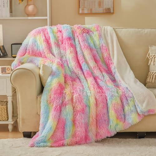 EMME Faux Kuscheldecke Kunstfell – Flauschige Felldecke，130 x 150，Rosa | Pelz-Wolldecke, plüschig & warm – OEKO-TEX eleganter Überwurf für Sofa & Bett