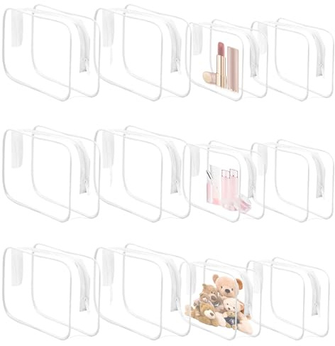 X-BLTU 12 Stück Transparent Kulturbeutel, für Reise Familie (Weiß) | PVC, Wasserdichte Kosmetiktasche, Kulturtasche Waschtaschen, Make-up Tasche für Familie, Männer, Frauen (2 Größen)