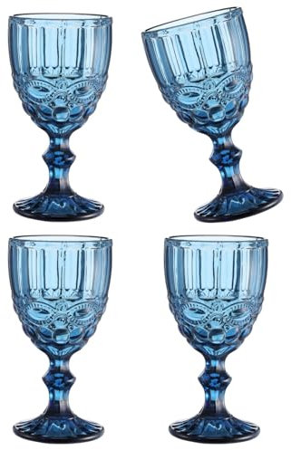 XuQiZZpp Set di 4 calici da vino colorati in cristallo per succhi di frutta, bicchieri in vetro con motivo in rilievo