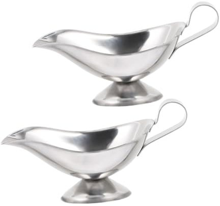 Alipis 2pcs Stainless Steel Gravy Bowls with Spout 5oz Each, Easy to Operate and Versatile Sauce Jugs, Elegant Design for Serving Gravy, Sauces, Or Condiments