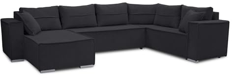 AXLIVING Ecksofas groß Lovere 314 cm – Sofa schwarz mit Schlaffunktion & Strukturstoff