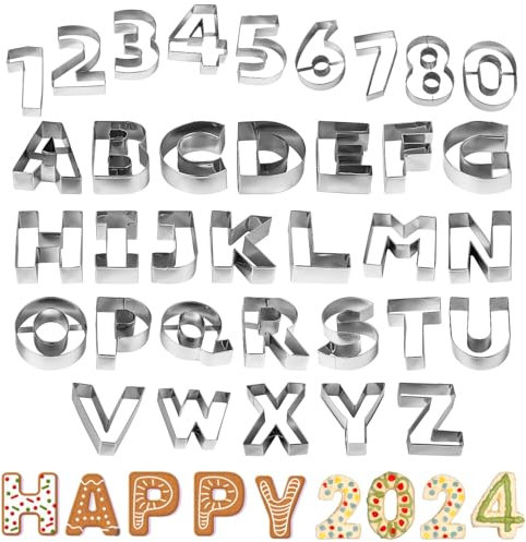 wkao 35-Piece Alphabet & Number Cookie Cutter Set, Stainless Steel Biscuit Molds for Creative Baking at Home, Parties, and Events