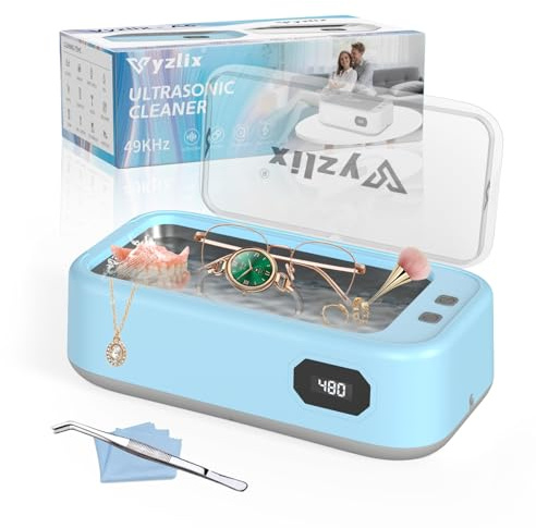 Ultraschallreinigungsgerät, 640ml Brillenreinigungsgerät Mit 5 Modi, 49000hz Ultraschallreiniger, 40W Ultraschallreinigungsgerät Brille für Ringe, Münzen, Zahnersatz (Blau)