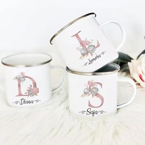 Miguha Tazze personalizzate, tazze smaltate personalizzate con nome iniziale for caffè al latte caldo, tazza da campeggio e da escursionismo, regali di fidanzamento for matrimoni e nonne