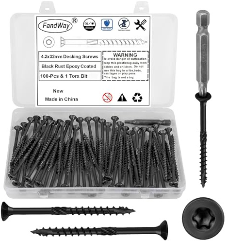 FandWay 100 Stück Holzschrauben Torx 4,2 x 32 mm Spanplattenschrauben Schwarz Epoxid,Senkkopfschrauben, Dachkonstruktion Schrauben,Terrassenschrauben,Universalschrauben mit T25 Torx-Antrieb.