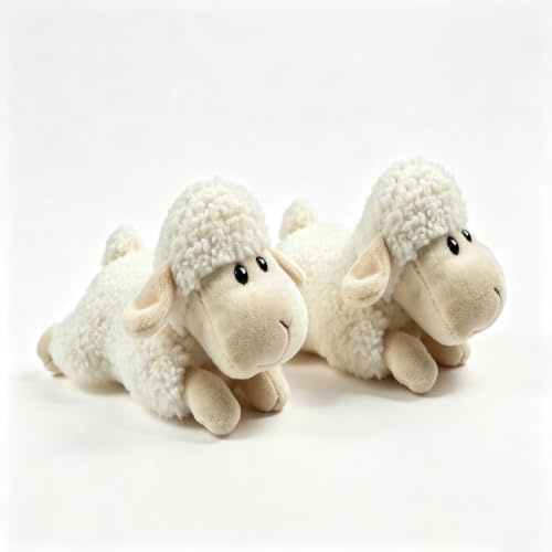 Kuscheltier Weiß Lamm 2 Stück Interessant Stofftier Schaf Superweich Offizielles Plüschtier Begleiter Baby und Kinder Spielzeug Geschenk für Halloween Weihnachten Mädchen und Jungen - 18cm