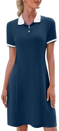 WEACZZY T Shirt Dress for Women Polo Button Short Sleeve Dresses Tennis Athletic Golf Dresses,Navy Blue,Medium
