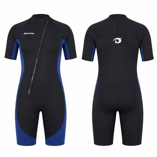 Owntop våtdräkt herr shorty 3 mm – neopren-shorty med dragkedja framtill, kortärmad wetsuit för surfing, simning, dykning och triathlon, blå, XL