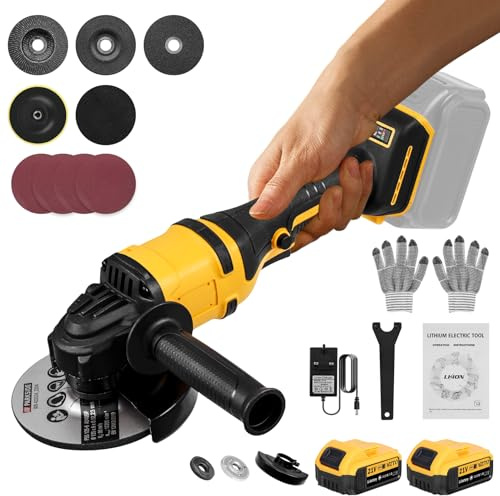 wowspeed Cordless Angle Grinder 125MM, 21V 1500W Battery Angle Grinder Brushless Motor 30000rpm, 2 * 5.0Ah Battery&Charger, Power Electric Cut Off Tool for Grinding, Polishing, Sanding& Rust Remove