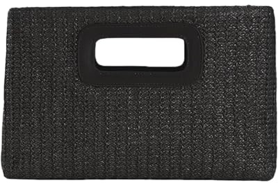 2026 Bolso de mano de paja para bolso de playa de viaje, bolsa de mimbre tejido sobre bolsa de mensajero con asa superior para verano, Negro , 29x19x5cm