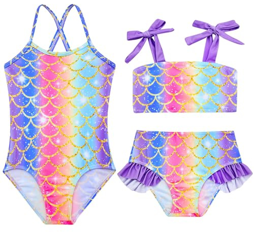 Kids4ever Girls Swimming Costume 2 Piece Quick Dry Breathable Bikini Set 3D Printed Swimsuit Bathing Suit for Kids 2-7 Years