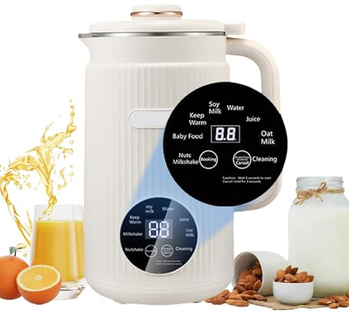 Leche Vegetal Maquina, Máquina para Hacer Leche Vegetal Casera 1200ml,10 Cuchillas de Acero Inoxidable, 8 Programas Automáticos y Función Mantener Caliente (Blanco)