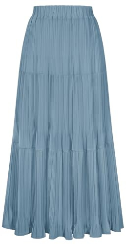Kate Kasin Damen A-Linie Rüschen Maxirock Elastische Hohe Taille Röcke Leichte Chiffon Fließende Frühling Sommer Skirts Outfit