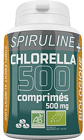 Spiruline + Chlorella Biologique 500mg - 500 Comprimés - Riche en Protéines et Phycocyanine