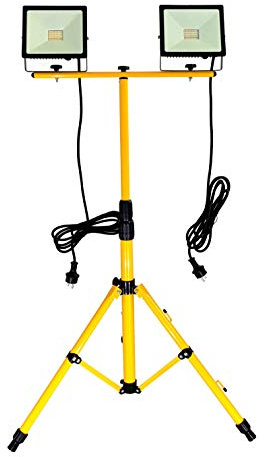 Trango 2x 30Watt G1504-306-2 LED Arbeitstrahler, Baustrahler Strahler Arbeitsleuchte - 6000K Tageslicht inkl. je 3m Zuleitung inkl. Stativ mit Höhenverstellbar 66-170cm