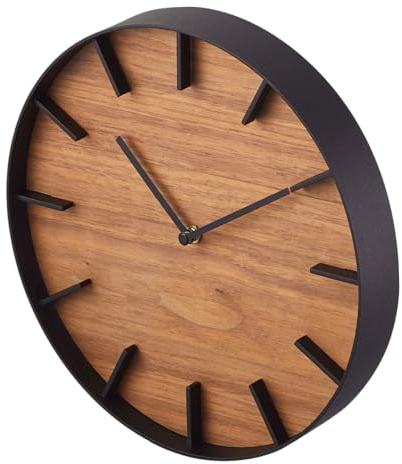 YAMAZAKI 4108 RIN Wall Clock, Black, Steel/Plywood, 26.5 x 4.2 x 26.5 cm