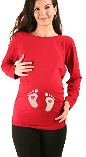 M.M.C. Empreinte de Pied bébé avec cœur- vêtement de maternité Mignon et Rigolo | T-Shirt de maternité avec Motif pour la Grossesse | T-Shirt de Grossesse - à Manches Longues (Bordeaux, X-Large)