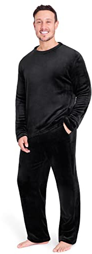 CityComfort Pyjamasset för män, supermjuk fleece, 2-delad pyjamas, myskläder, nattkläder, gåvor för män, Svart