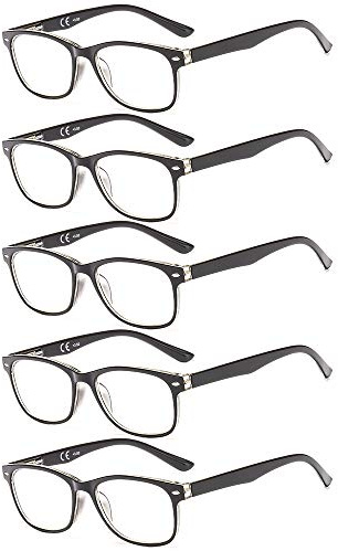 Suertree 5-pack anti-blå datorläsglasögon, blåljusfilter ögonglasögon, blockerar UV datorglasögon, visuella glasögon för kvinnor, läsglasögon för män, svart 2,0 BM161