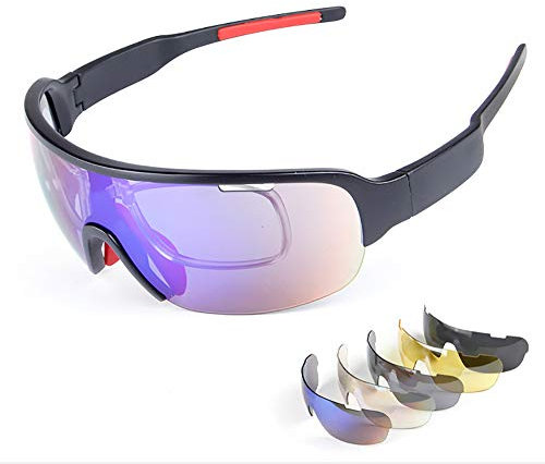 YUEFF Sport Sonnenbrille Fahrradbrille Sportbrille Mit UV400 5 Wechselgläser Inkl Schwarze Polarisierte Linse Wie Radfahren Laufen Klettern Autofahren Laufen Angeln Golf Unisex,Bluewhite