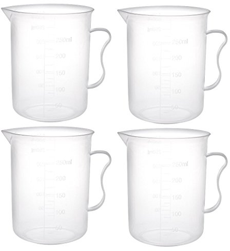 Misurino da 250 ml in PP per becher graduato in plastica trasparente con manico per liquidi da cucina da laboratorio, 4 pezzi