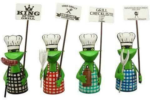 Lot de 8 tabourets de clôture de qualité supérieure - Tabouret de poteau / figurine de clôture en métal - Décoration de jardin - Figurines d'animaux (grenouilles BBQ - Lot de 8)