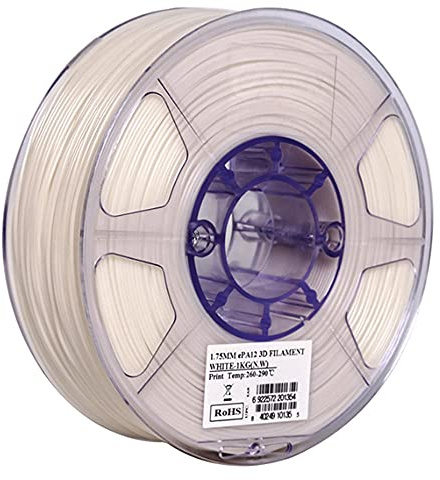 Nylon 12 Filament 1.75mm PA12 3D Printer Filament 1KG 2.2LBS, High Temperature Resistance, High Toughness, Low Water Absorption-white