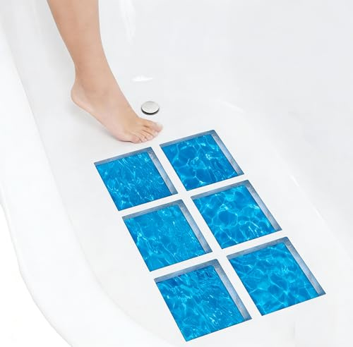 VASANA 6 Stück/1 Set 15 x 15 cm wasserdichte 3D Cool Summer Serie rutschfeste Badewannen-Tattoos Wannen-Aufkleber Anti-Rutsch Wandaufkleber Pads für Badewanne Pool Zubehör (blau)