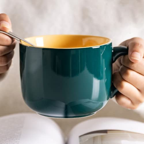 Taza de Café Divertida Grande Taza de Té Cerámica 600ml Taza Desayuno Originales con Cuchara y Posavasos Mugs de Espresso Taza de Capuchino Regalo