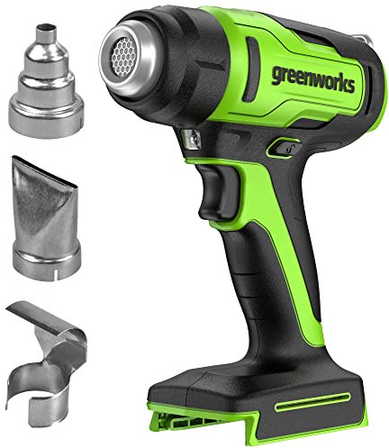 Greenworks Tools Akku-Heißluftpistole G24HG (Li-Ion 24V 580 Grad Celsius 6 CFM Luftstromvolumen 9 Sekunden Aufwärmzeit LED-Anzeige ohne Akku und Ladegerät), Green,black,grey