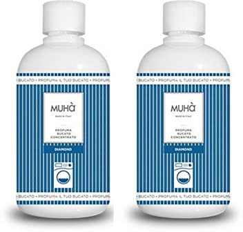 Muha Profumatore per Bucato Intenso, 2x400ml – Fragranza Diamond, Profumo a Lunga Durata per Tessuti, Formula Concentrata per Lavatrice e Asciugatrice