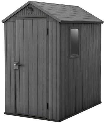 Keter Darwin 4x6 Feet Outdoor Storage Shed, Graphite Gray – Lockable Resin Organizer Unit with Single Door, Window, and Skylight for Backyard, Garden, or Lawn Organization