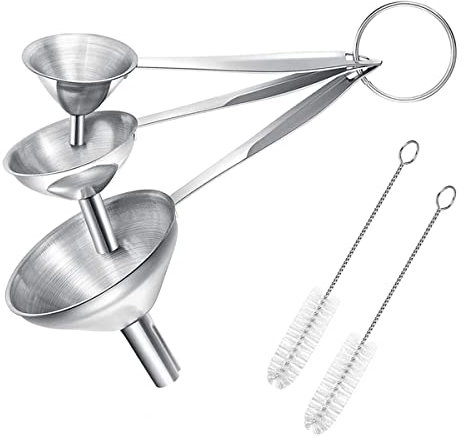3 Piezas Embudo Cocina, Witbicg Embudo Acero Inoxidable Filtro Aceite Cocina Embudos Para Cocina, Viene Con 2 Cepillos De Limpieza Para Transferir Líquidos y Polvos (Pequeño + Grande)