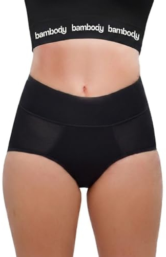 Bambody absorberande trosa: Periodunderkläder för kvinnor - menstrual, postpartum, moderskap mjuka, underkläder som andas - 4 tamponger, Antal artiklar per förpackning: svart, XL