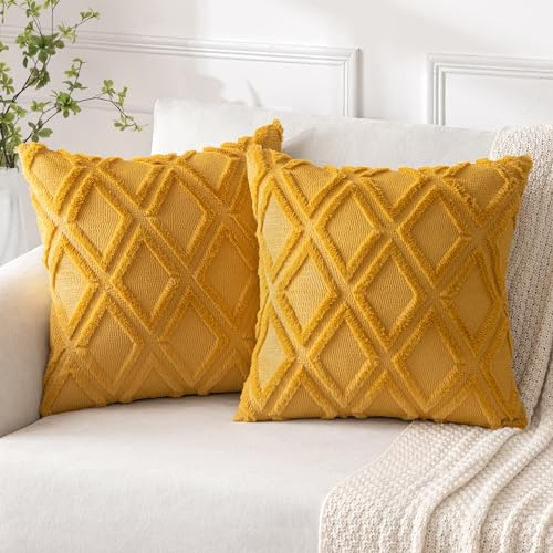 MIULEE 2er Set Kissenbezug Zierkissen Wolle Kissenbezüge Samt Fellkissen Boho Deko Kissen Flauschig Sofakissen Dekokissen für Sofa Schlafzimmer Wohnzimmer 40x40 cm Ingwergelb