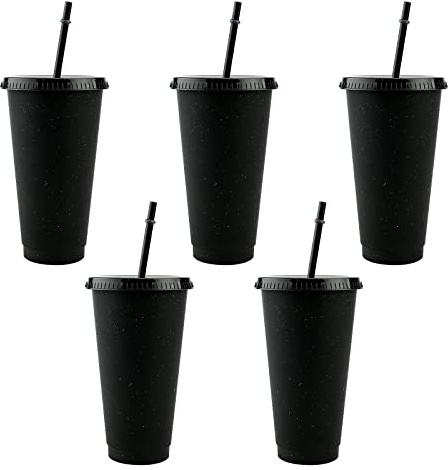 TSLBW Bunte Plastikbecher 5 STK Kunststoffbecher wiederverwendbar mit Deckelstrohhalmen, bunt, bruchsicher, Party-Becher, Trink-Becher, Party-Geschirr, Camping-Geschirr, Kinder