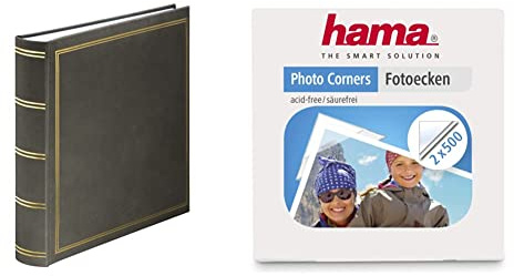 Hama Jumbo Fotoalbum London 30x30 cm (Fotobuch mit 80 weißen Seiten) grau & Fotoecken 1000 Stück (Foto Klebepads selbstklebend,2x 500 Stück), transparent
