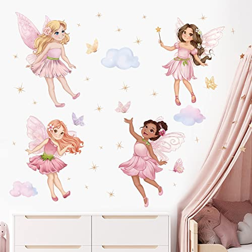 wondever Wandtattoo Mädchen Feen Wandaufkleber Schmetterling Elfen Wandsticker Wanddeko für Mädchenzimmer Kinderzimmer Babyzimmer
