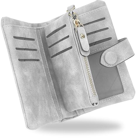 SNCCJ Geldbörse Damen Kurzer, Weich Leder Portemonnaie mit RFID Schutz, Damen Geldbeutel mit Viel Kartenfächer (Grau)