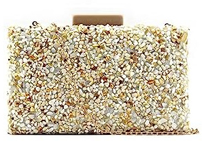 MODELISA - Bolso Clutch Pedrería Fiesta Cadena De Hombro Evento Boda Novia Ceremonia Mujer (Beige)